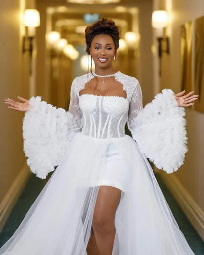 Luxury Bridal Robe Dress Maxi Wrap Customized Lingerie Women Fotos Gowns Boudoir Bathrobe Lace Wedding Dress For Babyshower