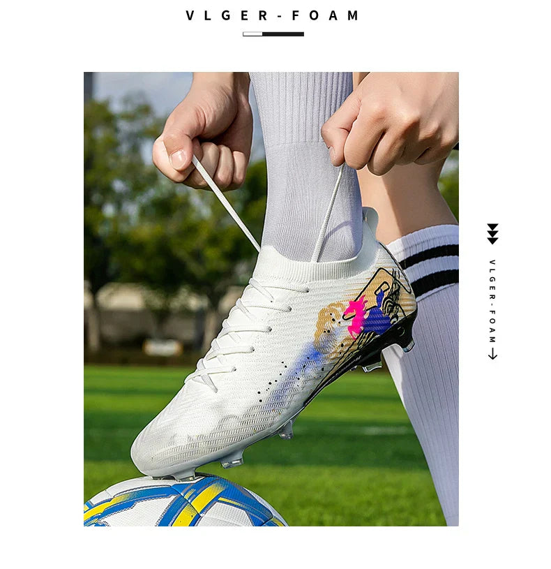 New Men Football Boots Soccer Cleats FG Non-Slip Training Shoes Soccer Shoes Long Spikes Match Ultralight Outdoor Drop Shipping