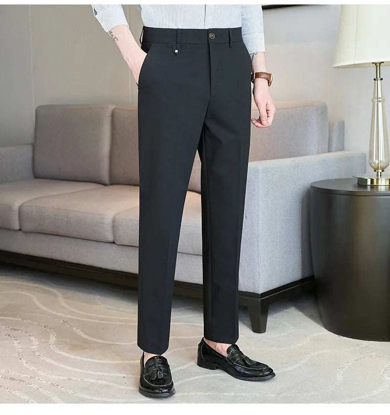 2026 Spring Summer Men's Pants Fashion Solid Color Suit Trousers Male High Waist Slim Fit Pants Men Business Casual Formal Pant