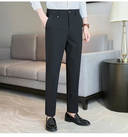 2026 Spring Summer Men's Pants Fashion Solid Color Suit Trousers Male High Waist Slim Fit Pants Men Business Casual Formal Pant