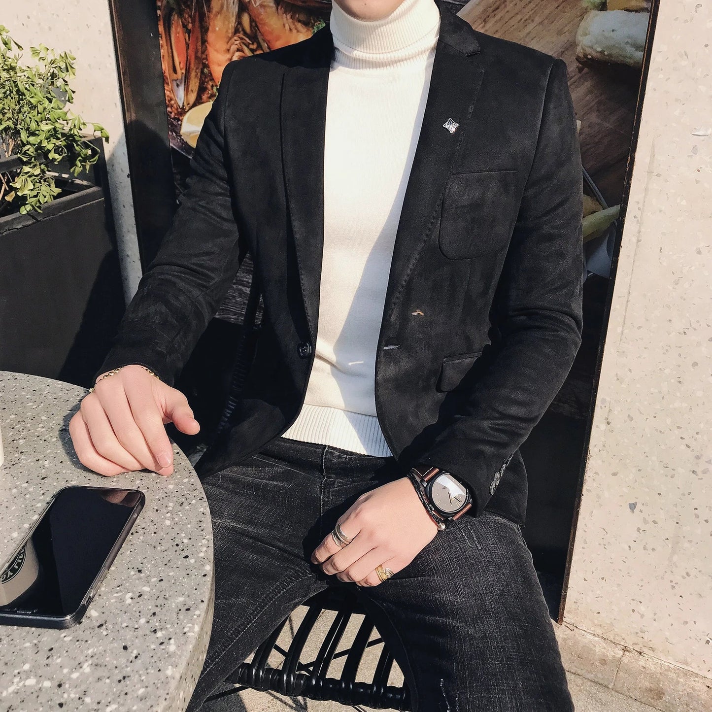 Blazer Hombre Men's Casual Slim Fit Deerskin Velvet Suit Jacket High-quality Korean Luxury Formal Solid Color Suit 6 Colors
