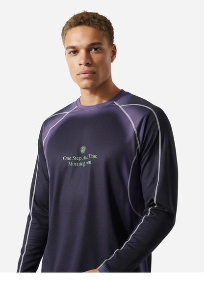 Men's Outdoor Running Long Sleeve T-Shirt Gradient Color Digital Print Quick Dry Breathable Sports Top Unisex