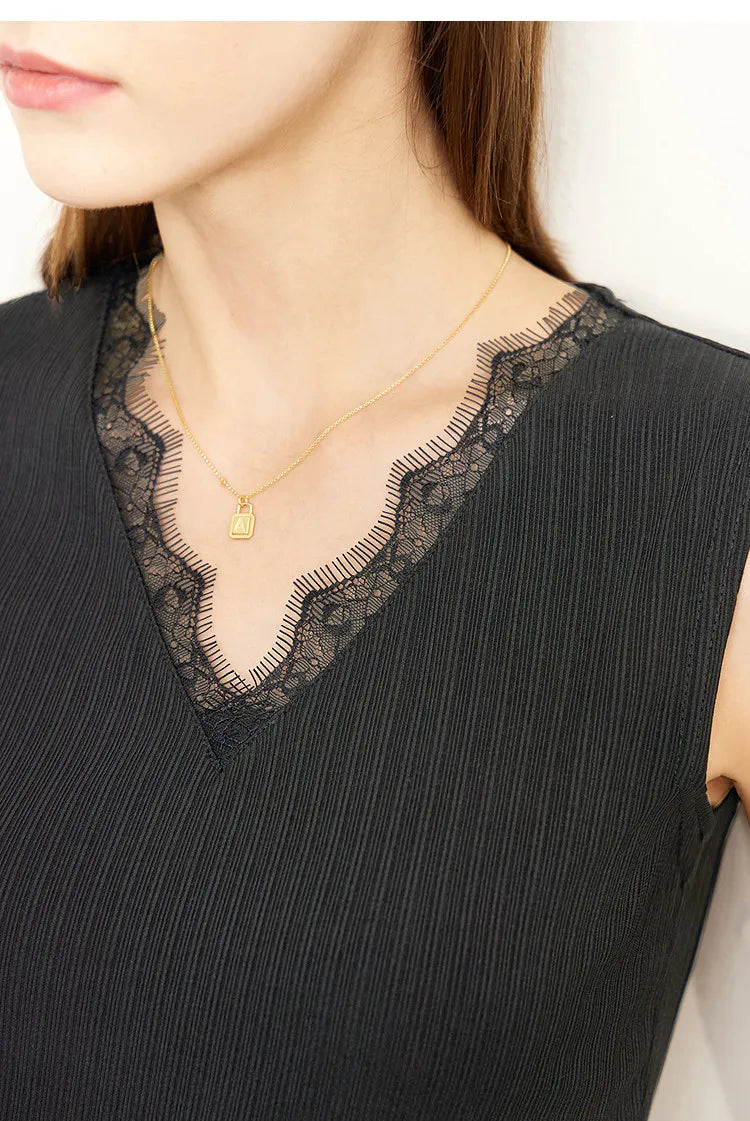 Women's Tank Top 2026 Summer New Lace Trim V-Neck Knit Sleeveless Vest Slim Fit Casual Layering Cami For Women 12612031