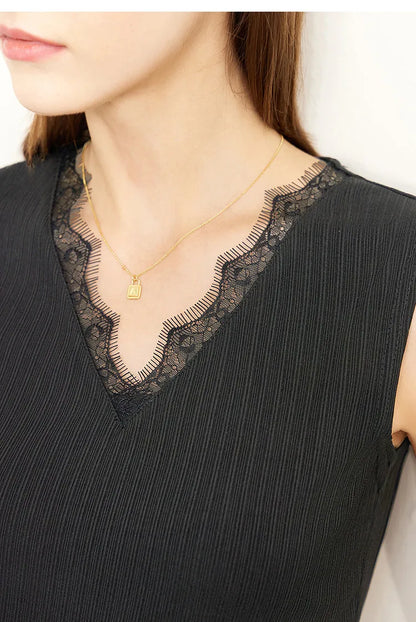 Women's Tank Top 2026 Summer New Lace Trim V-Neck Knit Sleeveless Vest Slim Fit Casual Layering Cami For Women 12612031