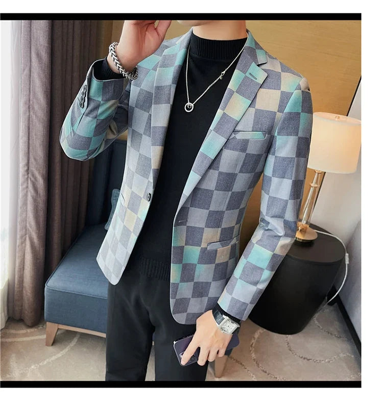 British Style Luxury Plaid Suit Jacket 2025 Spring New Men High-end Business Slim Blazers Groom Wedding Social Party Dress Coats
