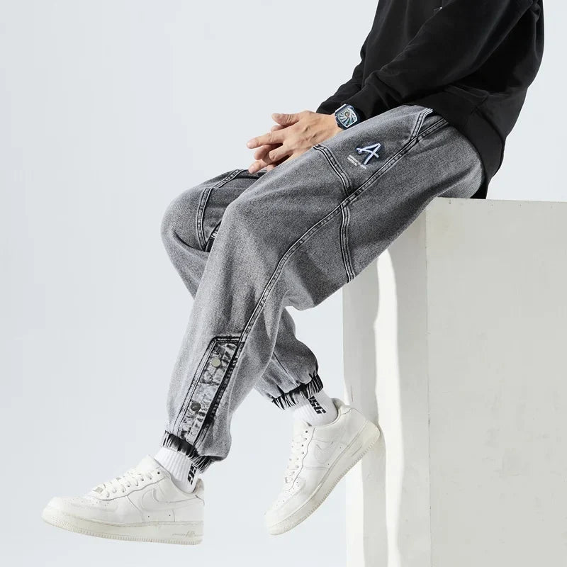 Korean Popular Clothes Jeans Casual Men Loose Fit Stretch Spandex Denim Jogger Pant Male Hip Hop Streetwear Trouser Big Size 8XL