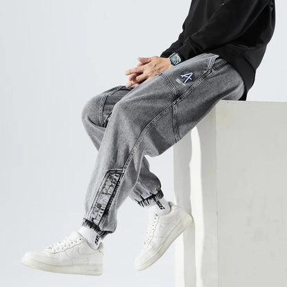Korean Popular Clothes Jeans Casual Men Loose Fit Stretch Spandex Denim Jogger Pant Male Hip Hop Streetwear Trouser Big Size 8XL