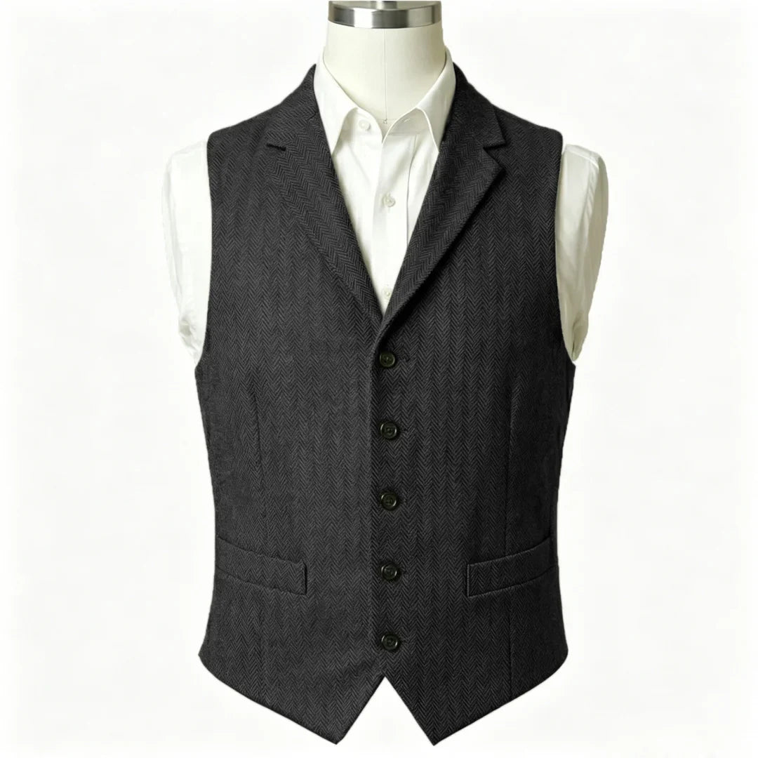 Men Vest Army Green Herringbone Single Button With Lapel Waistcoat For Wedding Business Office Work Daily Casual Men Suit Vest
