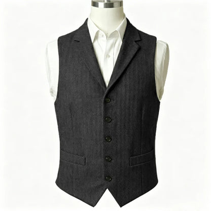 Men Vest Army Green Herringbone Single Button With Lapel Waistcoat For Wedding Business Office Work Daily Casual Men Suit Vest