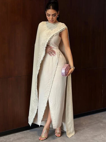 Customized Retro Exquisite Classic Jersey Applique Tassel StraightOne-shoulder Long Dresses Evening Dresses High quality
