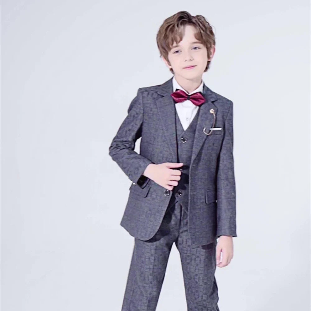 Autumn Handsome Classic Kids Tuxedo 5 Pieces For School Activities Graceful Boys Lapel Suits Wedding Ring Bearer 3-14Y In Stock