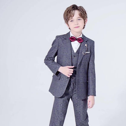 Autumn Handsome Classic Kids Tuxedo 5 Pieces For School Activities Graceful Boys Lapel Suits Wedding Ring Bearer 3-14Y In Stock