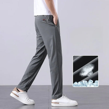 Korean Y2K Summer New Men's Ice Silk Pants All Match Elastic Sweatpants Office Business Casual Fashion Straight Suit Trousers