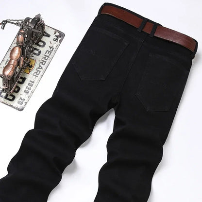 White Jeans Men's Fashion Straight Elastic Cotton Denim Pants Spring Autumn All-match Business Casual Trousers Male Clothes