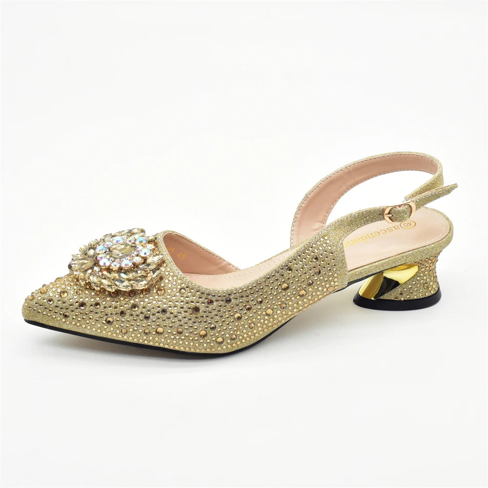 Gold Shoe and Bag Set for Party in Women African Women Shoes and Bags Italy Wedding Elegant Pumps for Lady Heeled Sandals Woman