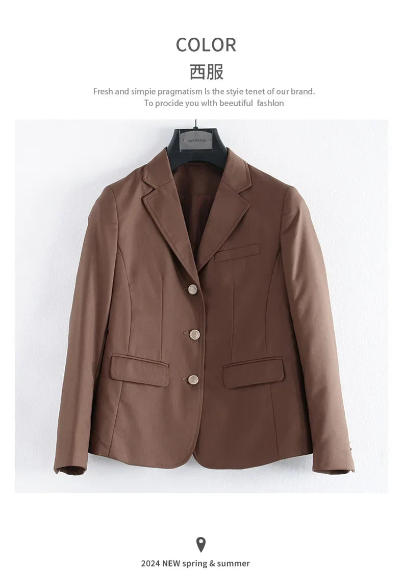 Preppy Style Slim Fit Solid Blazer Woman Double Button Turn-Down Collar Blazers Women Spring Autumn Basic Student JK Suit Coat
