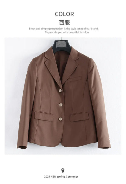 Preppy Style Slim Fit Solid Blazer Woman Double Button Turn-Down Collar Blazers Women Spring Autumn Basic Student JK Suit Coat