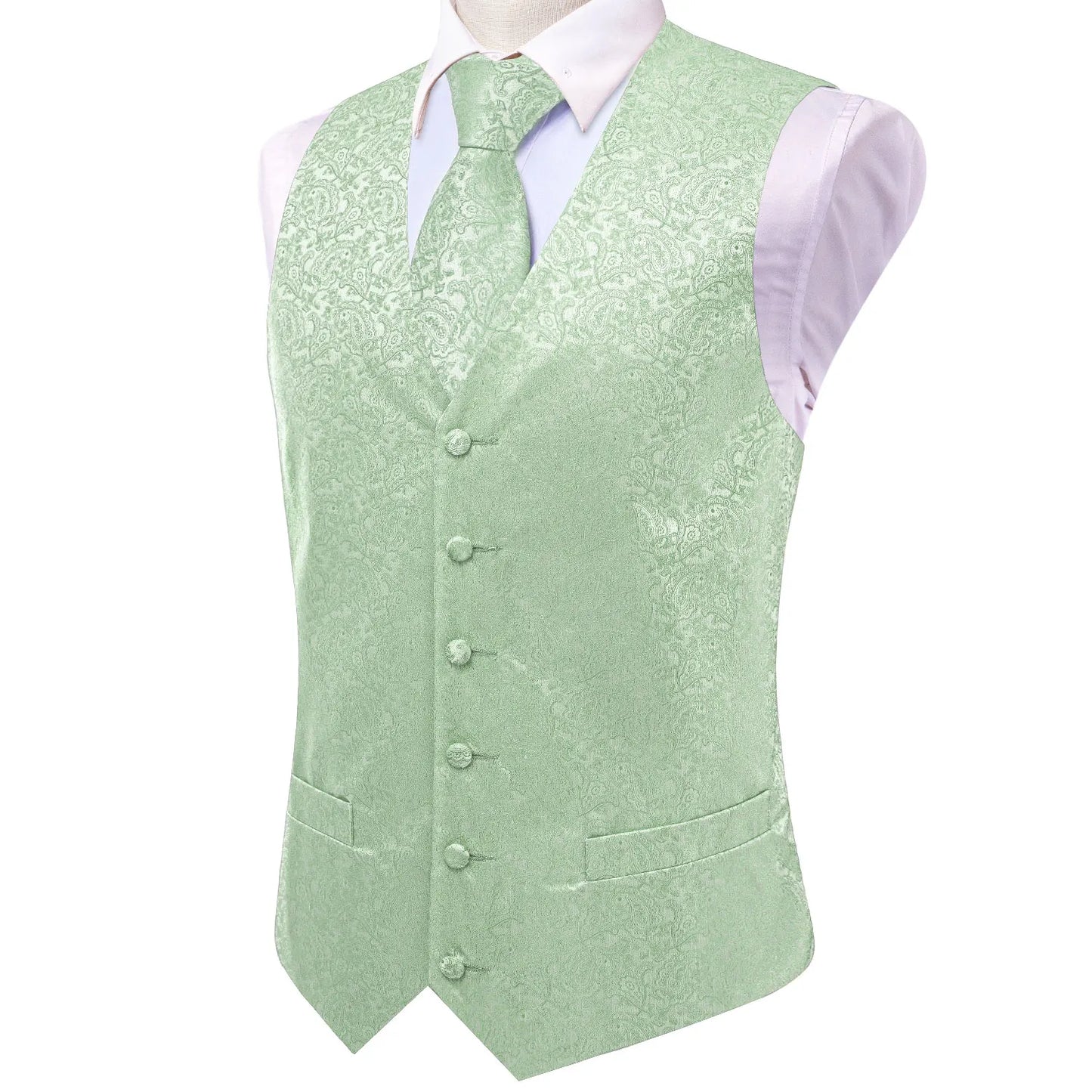 Men Paisley Print Vest Matching Set Waistcoat Tie Hanky Cufflinks Formal Wedding Party Gentleman Suit Accessories Kit