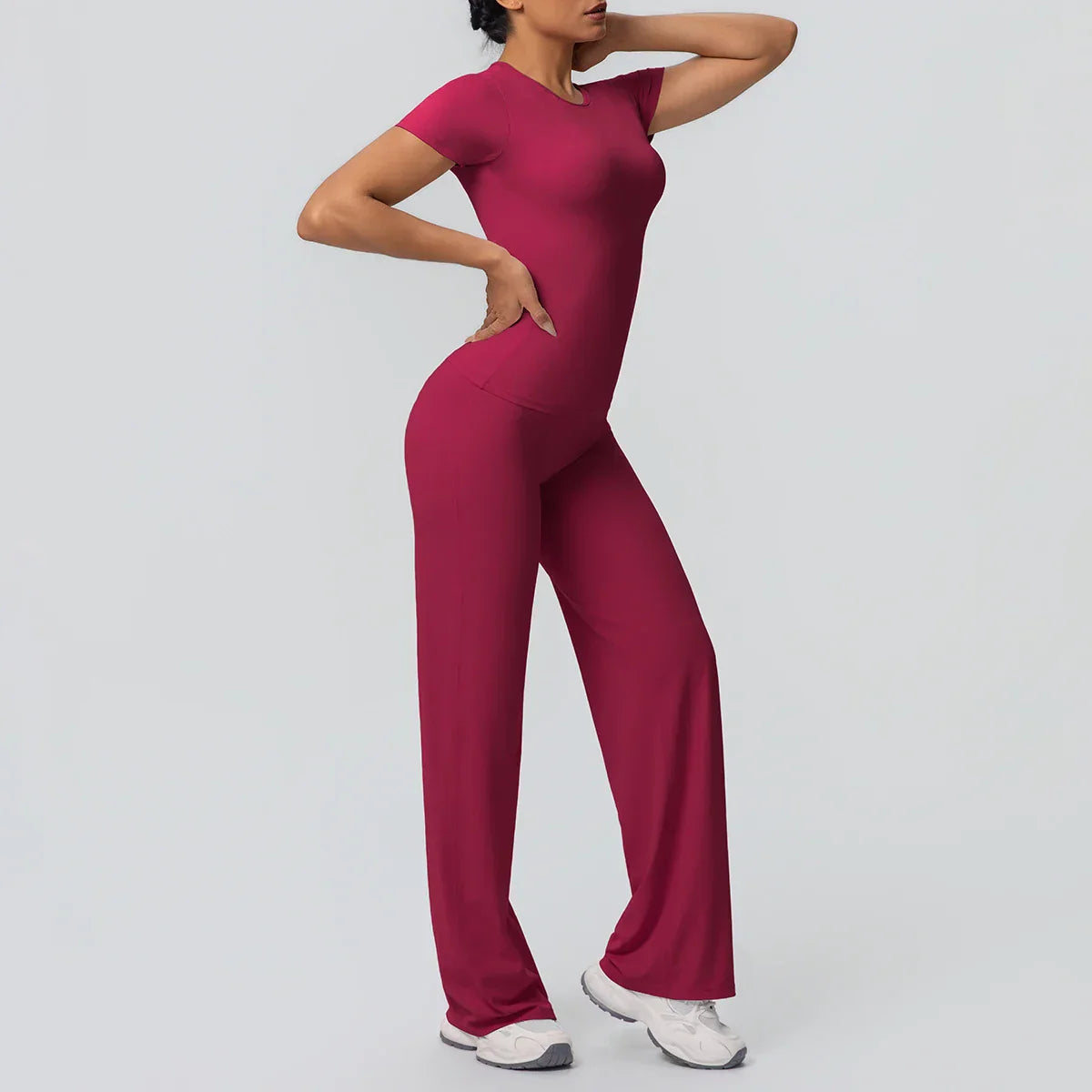 Fitness Sports Workout Yoga Set for Women Naked Feel Slim Casual Workout Top T-Shirt Quick Drying Push Up Running Pants Yoga Set