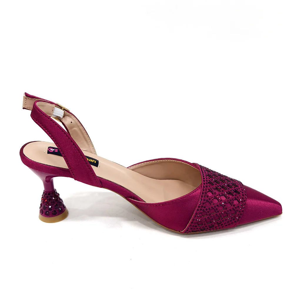 2025 Fashion Brown Color Women's Party Shoes and Bag Set With Elegant Diamond Butterfly Design - Stylish and Chic