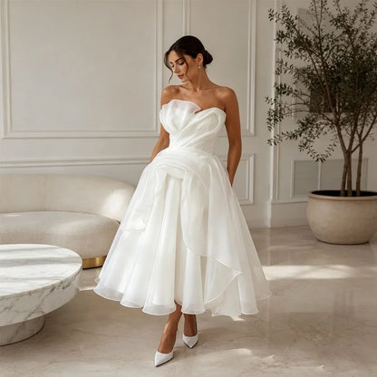 Midi Simple Wedding Dress 2026 Organza A Line Bridal Gown Corset Back Short Reception Dress Civil свадебное платье Customized