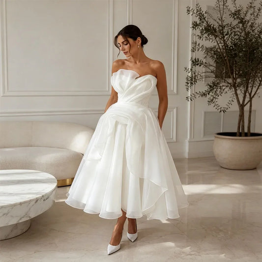 Midi Simple Wedding Dress 2026 Organza A Line Bridal Gown Corset Back Short Reception Dress Civil свадебное платье Customized