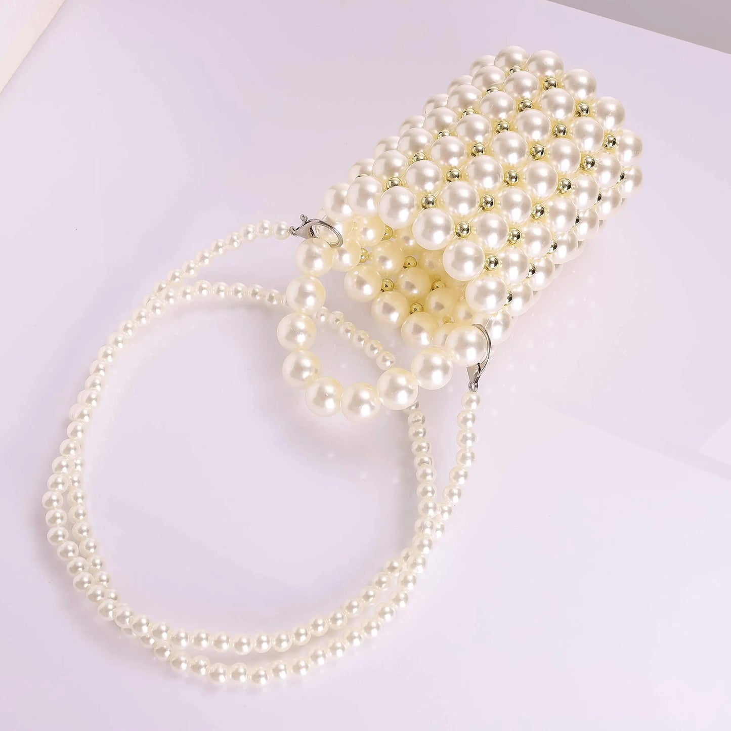 Women's Luxury Pearl Handbag Elegant Handmade Pearl Bucket Bag Detachable pearl chain shoulder Bag Dinner Party Evening Gown Bag