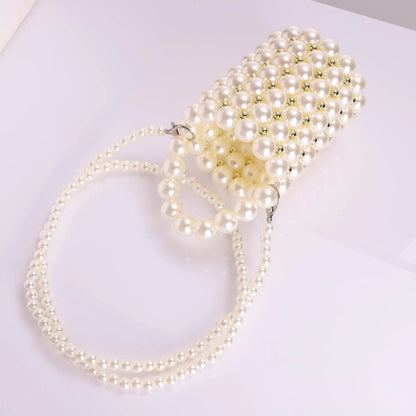 Women's Luxury Pearl Handbag Elegant Handmade Pearl Bucket Bag Detachable pearl chain shoulder Bag Dinner Party Evening Gown Bag