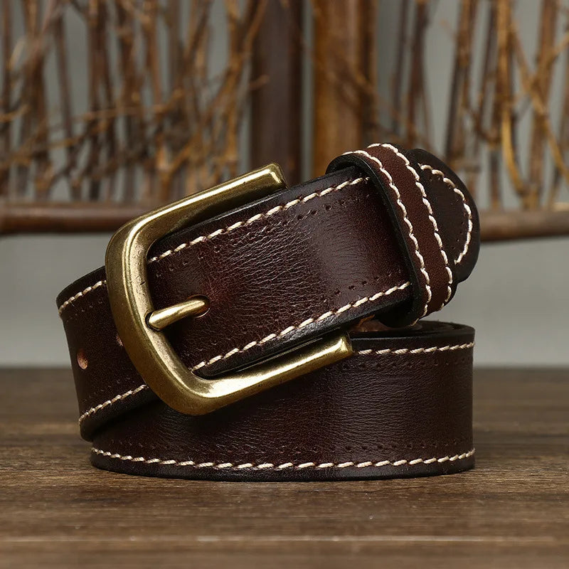 3.8CM Pure Cowhide High Quality Genuine Leather Belts for Men Korean Version Strap Male Brass Buckle Fancy Vintage Jeans Cowboy