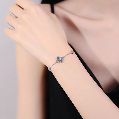 Clover GRA Certified 1.2cttw Moissanite Diamond Link Bracelet for Women 925 Silver Plated 18k Gold Hand Chain Bracelets