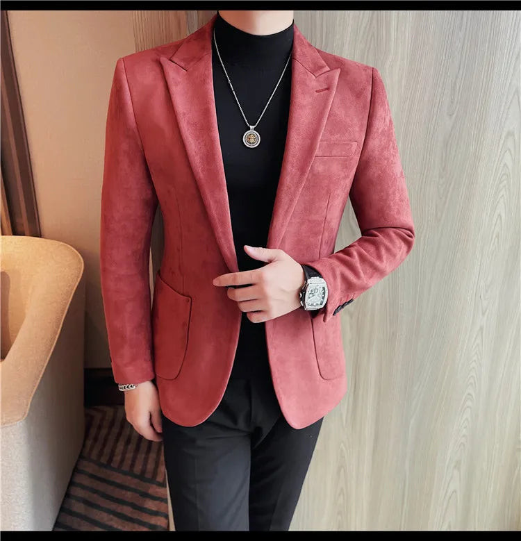 Classics Autumn Winter Suede Suit Jackets Fashion New Solid Slim Fit Business Office Social Blazer Wedding Top Mens Clothing 4XL
