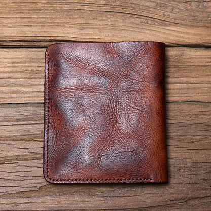 Men's Leather Wallet Retro Top Layer Cowhide Wallet Vertical Document Clip Short Youth Women's Ultra-thin Coin Purse Bag
