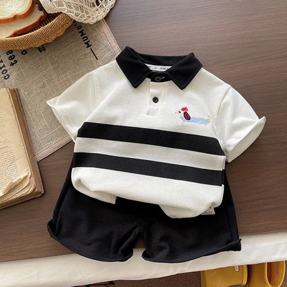 Summer Fashion Baby Boys Clothes Suit Children Cotton Cartoon Dog Polo T-Shirt Shorts 2Pcs/Set Toddler Kids Clothing Tracksuits