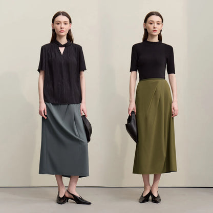 Women's Skirt 2026 Summer New Solid Color Wrinkle-Resistant Elegant Office Versatile Long Pleated Skirt For Women 12622145