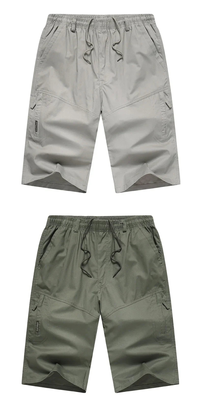 2026 Cotton Cargo Shorts Men's Lightweight Breathable Solid Color Drawstring Waist with Zipper Pocket Casual Summer Short Pants