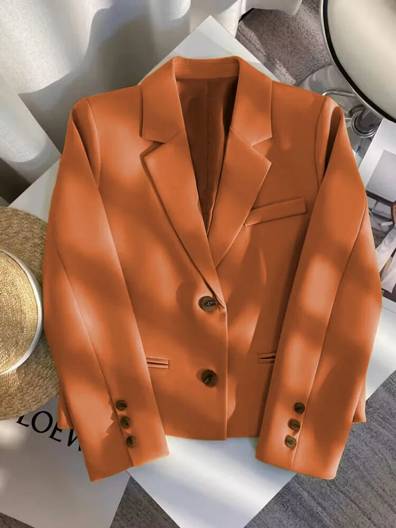 Black Cropped Blazers Woman Trend 2025 New All-match Notched Collar Crop Jacket Women Korean Chic Single Button Suit Coat Tops