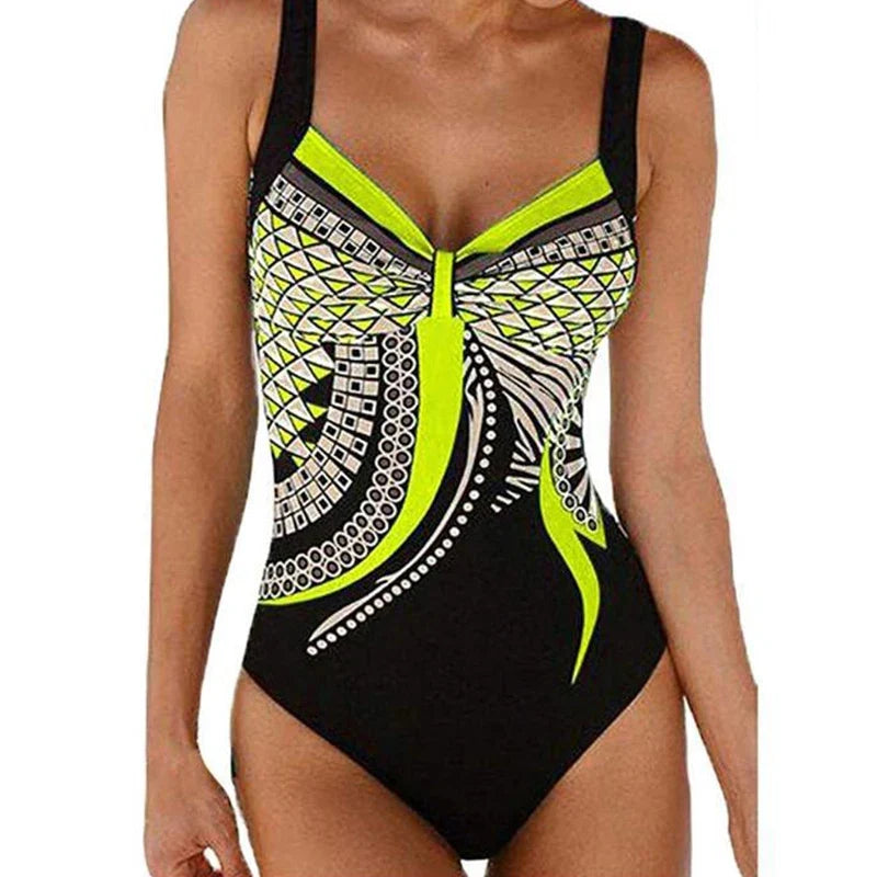 2024 Vintage One Piece Swimsuit Women Swimwear Tummy Control Monokini Sexy Bodysuit Print BathingSuit Female Beachwear Plus Size