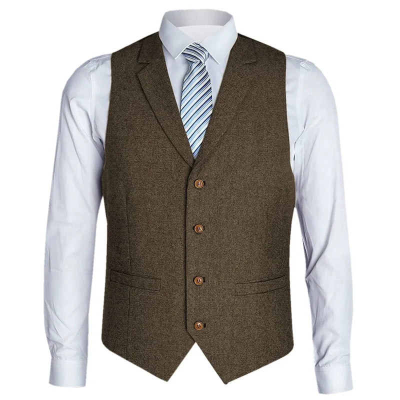 Men Vest Black Herringbone Single Button With Lapel Waistcoat For Birthday Wedding Business Banquet Work Men Suit Vest