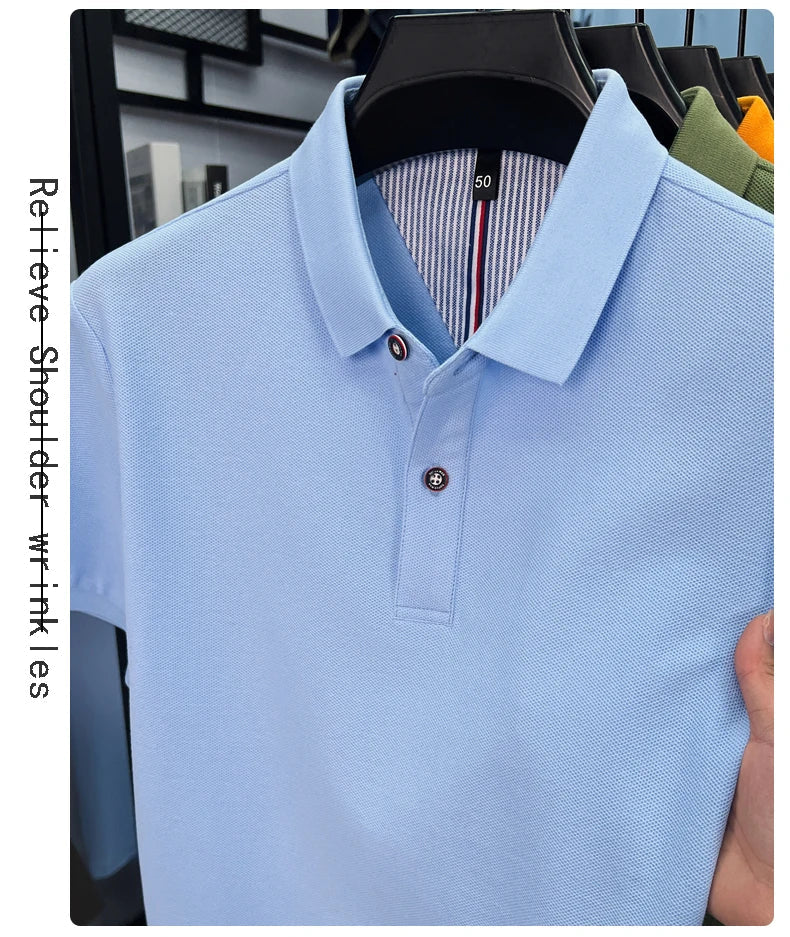 100% cotton short sleeve polo shirt comfortable lightweight high-end brand fashionable simple summer men's casual lapel T-shirt