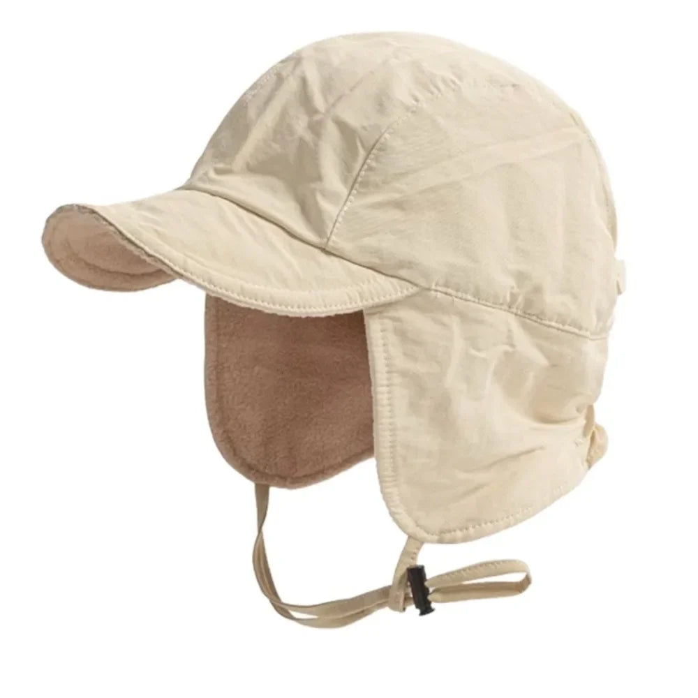 Japanese Retro Bomber Hat Solid Color Windproof Velvet Pilot Hat Ear Protection Lei Feng Hat Keep Warm