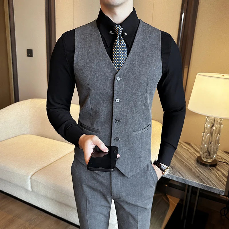( Vest + Pants) Men Luxury High Quality Business Suit Vest 2 pieces Formal Groom Wedding Dress Vest Set Fashion Club Clothing