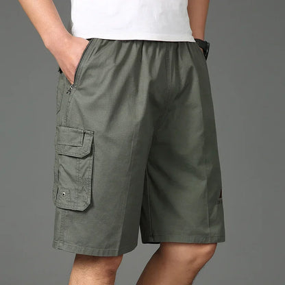 2024 Shorts Men Bermuda Cotton Pocket Zip Cargo Shorts Fashion Style Elastic Army Male Summer Casual Knee Length Vintage Yellow