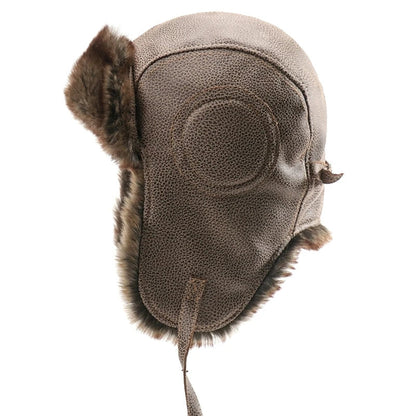Men Winter Bomber Hat With Goggles Outdoor Motorcycle Windproof Warm Faux Fur Pilot Earflap Hat Leather Thermal Ushanka