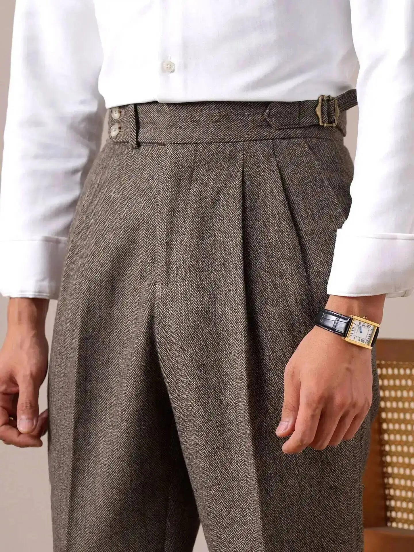 Autumn Herringbone Dress Pants For Men Naples Men's Wool Blend High Waist Social Casual Versatile Long Pants Office Trousers Men