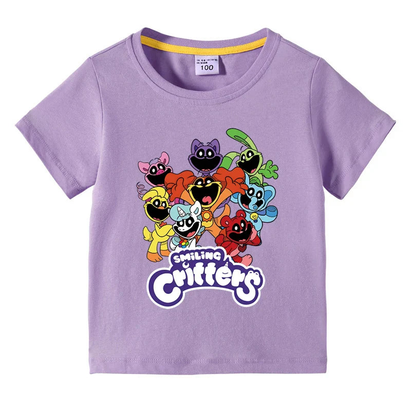 Smiling Critters Children's Clothing Kawaii Cartoon Funny T-Shiirt Boys Short Sleeve Fashion Tops 3-10Years Kids Summer Clothes