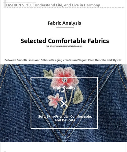 Spring 2025 New Vintage Large Size Loose Embroidered Denim Overalls High Waist Long Pants Women's Faion Casual Jeans