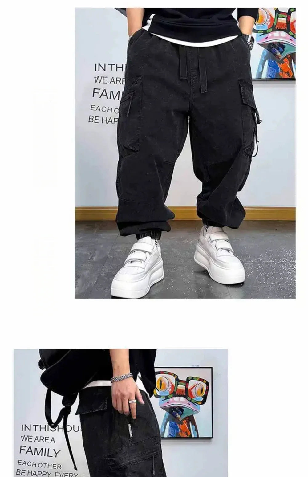American Vintage Cargo Joggers Mens Washed Distressed Multi Pocket Pants Oversized Loose Fit Streetwear Hip Hop Plus Size Trendy