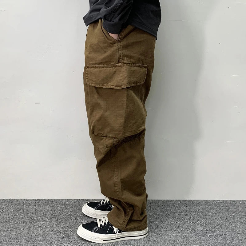 High Quality Cotton Cargo Pants Mens Clothing Plus Size Casual Pants Japanese Harajuku Casual Tactical Joggers Baggy Trousers