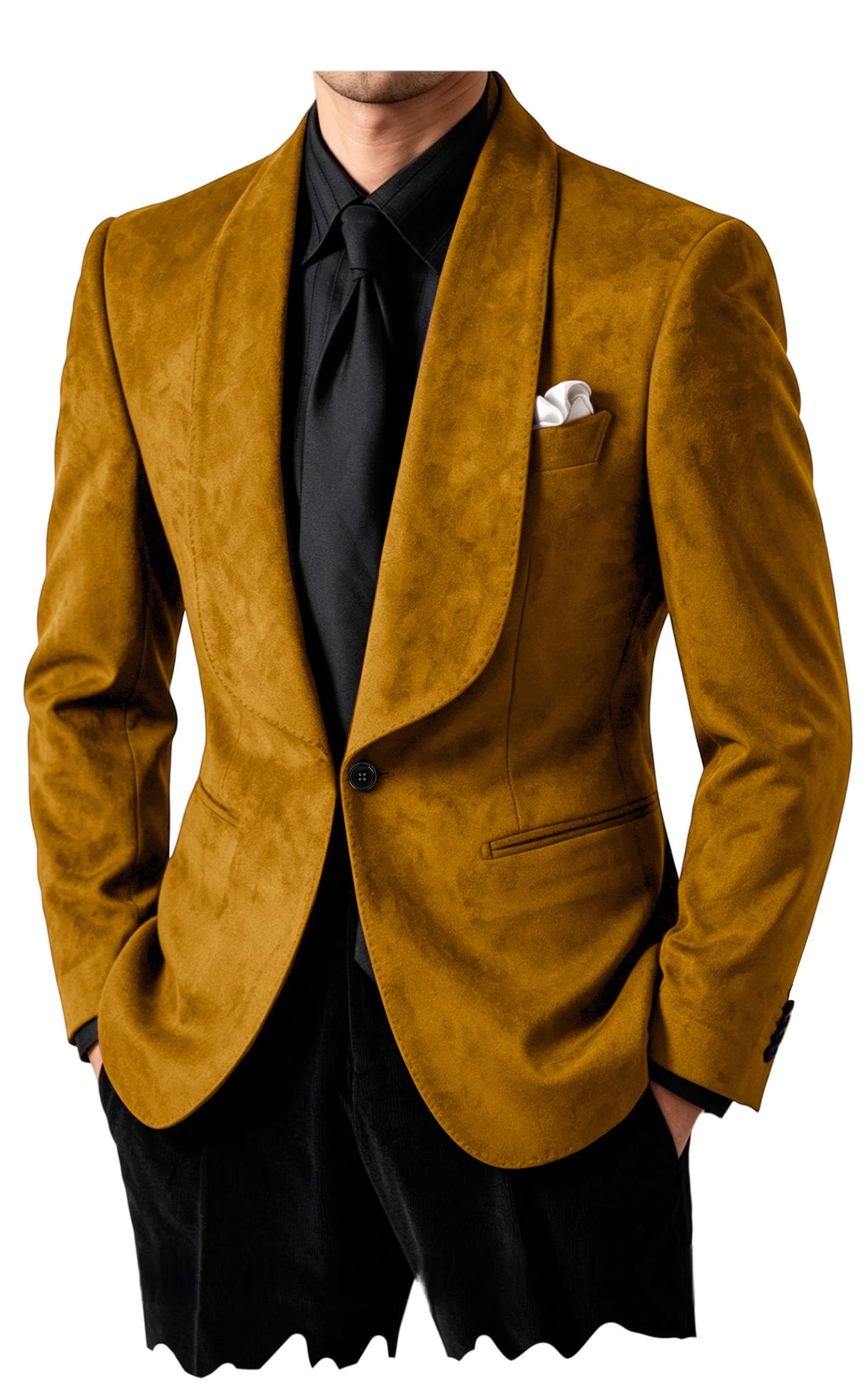 Men Suede Shawl Lapel Tuxedo Blazer Slim Fit One Button Formal Suit Jacket For Wedding Party Dinner Occasions