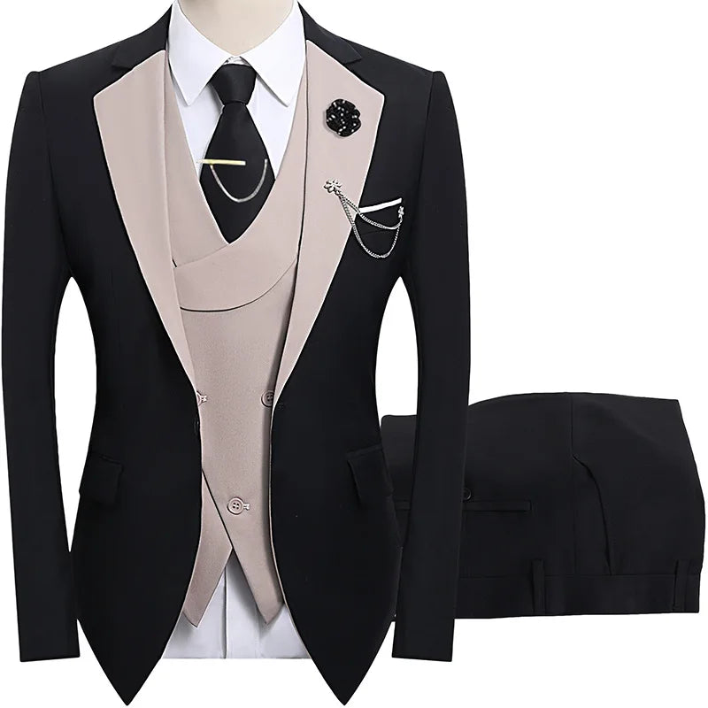 2026 men's dark green three piece suit, (Chinese size) slim fit jacket with vest and pants, wedding party set.